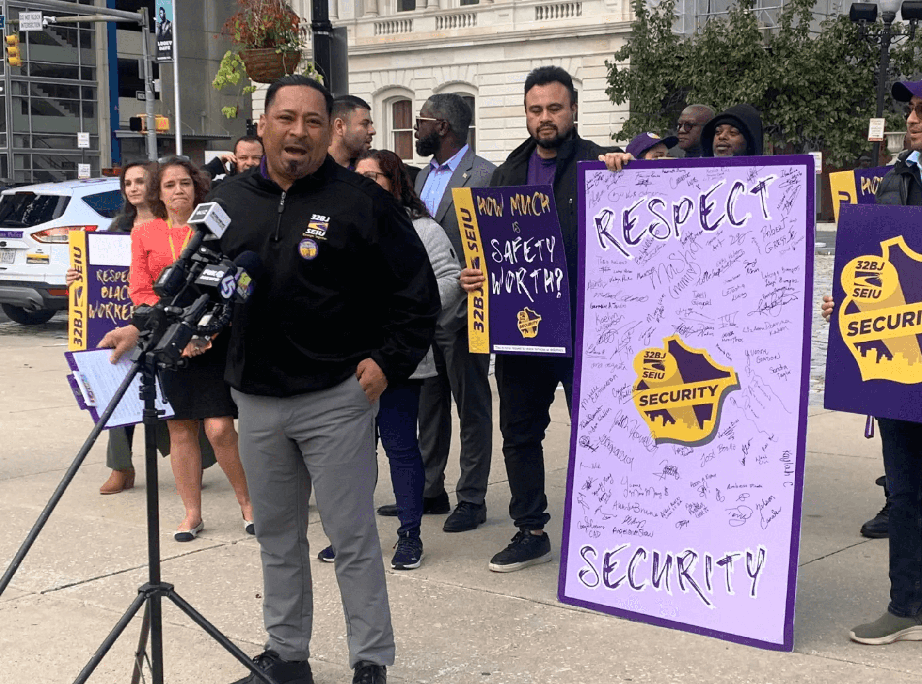 Security officers and community allies gathered outside Baltimore City Hall this week to call attention to what they described as “shameful” pay and benefits in one of the city’s fastest-growing industries.
